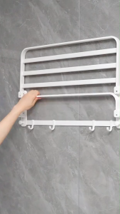 Giàn treo khăn quần áo ECOCO nhôm tĩnh điện gấp đôi 90 độ thế hệ mới Giá treo đồ nhà tắm kèm móc ray di động cao cấp