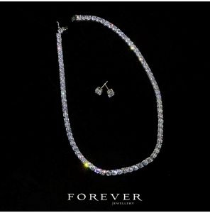 Elegant Simple Diamond Necklace And Earring Set for Women Wedding Dress Evening Gown Stage Jewelry Super Shiny Alloy Material