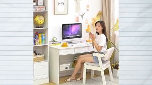 โต๊ะทำงาน สีขาว บ้าน บ้านเข้าขั้นตอนการวางของ โต๊ะ กระดูกระชับ รับน้ำหนัก มีลิ้นชักพร้อมช่องเก็บของ คอม