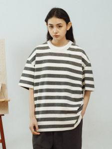 714street American Casual Heavyweight Striped Short Sleeve T-Shirt Mens Summer New Loose Top Youth Fashion Trend Brand