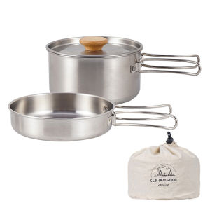 【SFBagFactory】Camping Pot Set Stainless Steel Outdoor Pot Cooking Pan Foldable Handle with Storage Bag Travel Tableware Picnic Equipment【Ready Stock】