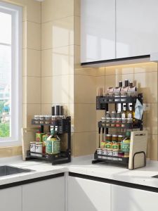 HOMIX Rak Bumbu Dapur Penyimpanan Bumbu Penyelenggara Rak Susun Stainless Steel 2/3 Tier Rak Botol Rempah-rempah