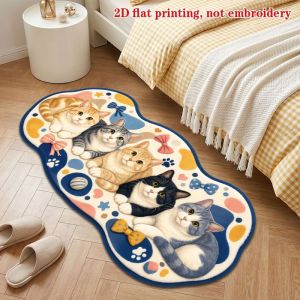 VIKAMA Sleeping Cats Irregular Runner Rug Multiple Kittens Print Non Slip Mat For Bedroom Kitchen Hallway Pet Cute Decor