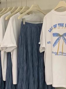 Shenzhen Nanyou Womens Clothing Classy Designer Model Guangzhou Thirteen Lines South Korea European Goods Short Sleeve T-shirt Bow Top