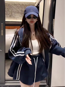 Womens Hoodie Sweatshirt High Waist Sports Loose Casual Two-Piece Set Autumn Winter New Style Korean Version Patchwork