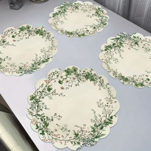 VIKAMA 4PC Fresh Herbal Meal Mat White Flower and Red Flower Dining Table Afternoon Tea Decoration Nordic Style