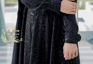 Gamis hermosa wolfis embos motif bunga lily hitam-gamis busui syari mewah umbrella 4 meter premium