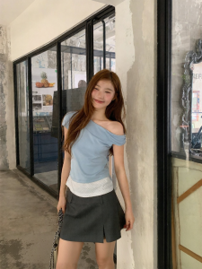 NIHAOKANONG | Áo Thun Lớp Illusion Vai Xéo Ghép