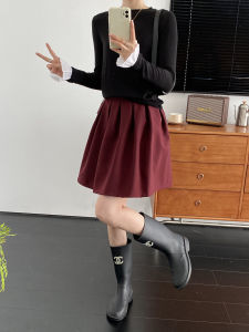 กระโปรงจีบเอวสูงทรงเอผ้าโพลีเอสเตอร์ กระโปรงสั้นทรงเอสำหรับผู้หญิง ทรงเข้ารูป ฤดูใบไม้ผลิและฤดูใบไม้ร่วง 2025