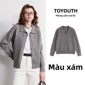 Toyouth | Áo Cardigan Len Knit Cổ Polo Phong Cách Retro Ấm Áp