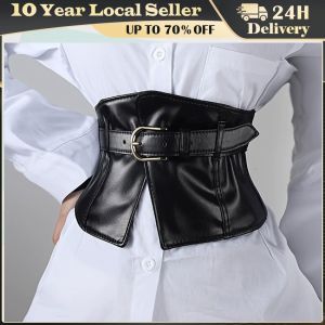 Classic Pin Buckle Wide Belts Black Elastic PU Waistband Trendy Corset Waspie Belt Classic Dress Coat Girdle For Women Girls
