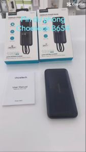 Pin dự phòng 22.5W Choetech B654 tích hợp 2 cáp sạc Type C và Lightning dung lượng 10.000mAh