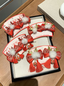 New Year Red Childrens Hair Clip Butterfly Knot Double Prong Baby Celebration Hair Clip Cute Sweet Style  out Fashion