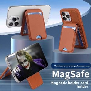 SENQIAOBU | Magnetic Card Holder Phone Stand Magsafe Strong Adhesive Leather Multi-Function Desktop Universal Foldable Rotatable Standing Portable ID Card Wallet