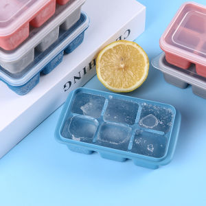 Digeo 6 Grids Ice Cube Mold with Lid Square Tray for Ice Cream Whiskey Cocktail Cold Drink Soft bottom and hard bottom