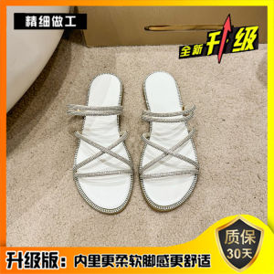 Water Diamond Flat Bottom Sandals Womens Outdoor Summer New Design Beach Exclusive One-Strap Slippers Korean Style Youth Daily Wear