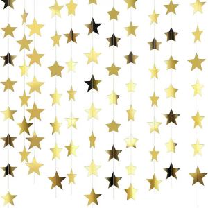 Gold Glitter Star Garland Banner - 130ft Christmas Party Decor Wedding Homecoming Classroom Halloween Birthday Celebration