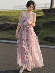 Bohemian Style Long Sleeveless Summer New Fashion Fairy Gown Drifting Beach Dress Gored Skirt High Waist Polyester Fibre