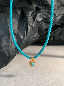 French Style Blue Turquoise Heart Shaped Pendant Necklace Womens Fashion Small Size Versatile Layering Clavicle Chain Trendy Jewelry