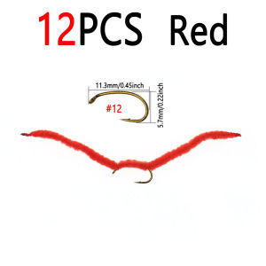 Bimoo 12 Cái # 12 Con Giun Giả Chenille San Juan Dạng Mềm Mồi Câu Cá Hồi Xám Với Lưỡi Câu Siêu Sắc Bén