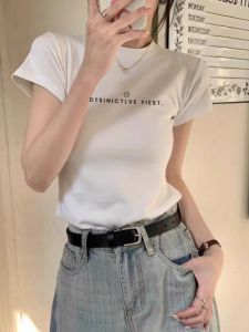 Elegant Pure Cotton Womens Short Sleeve T-Shirt Summer Casual Design Slimming Top Comfortable round Neck Commute Style