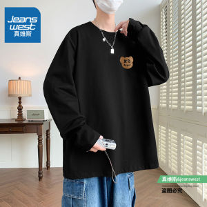 Jeanswest Long Sleeve Cotton T-Shirt Mens Loose Fit round Neck Spring Autumn Fashionable Youth Brand Versatile Casual Wear