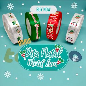 Pita Natal Per Meter untuk Dekorasi Hiasan Hampers Pohon Natal Aneka Motif Lucu