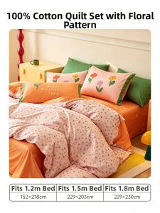 DOHIA | Cotton Ins Style Cartoon Bedcover for Childrens Room and Dorm Use Double