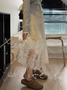 กระโปรงทรงเอเอวสูงปักลูกไม้สำหรับผู้หญิง ฤดูใบไม้ผลิและฤดูร้อน กระโปรงยาวปานกลางทรงเอปาน่ารักสำหรับสาวน้อย