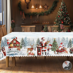 1 Piece of Merry Christmas Themed Printed Tablecloth Retro Country Farmhouse Style Santa Claus Snowman Snow Scene Pattern Design Suitable for Christmas New Year Party Party Decoration Kitchen Accessories Room and Outdoor Decoration Gifts for ...