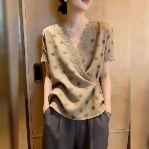 KUNAILIN | Commute Style Dot Lace Short Sleeve Top