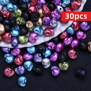 12*10mm 60/30pcs Halloween Skull Beads - Black & White Skull Designs Loose Beads for DIY Jewelry Making Bracelets Necklaces