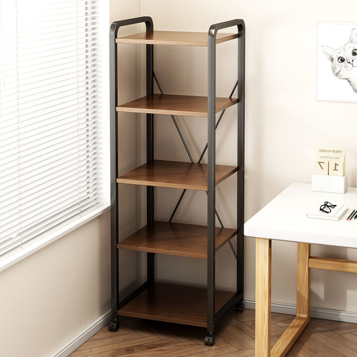 Movable Bookshelf with Wheels Floor MultiLayer Shelf Iron Storage Rack