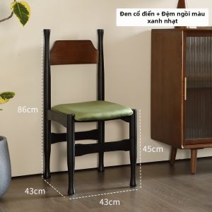 MU FENG ZHI NAN | Ghế Ăn Bằng Gỗ Nguyên Khối Cổ Điển Màu Hạnh Nhân với Đệm Lưng Mềm