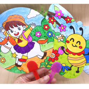 เด็ก การ์ตูน พัดลมจิ๋ว Doodle วาดด้วยมือเปล่า Diy โรงเรียนอนุบาลกระดาษวาดภาพรอบพัดลมกลุ่มพัดลมพัดลมพระราชวัง