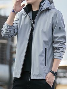 ROMON | Lormen Mens Jacket Spring Autumn New Loose Casual Hooded Outdoor Sports Windproof Fleece Lined Zipper Closure Standard Fit