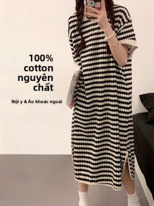 MiiOW | Váy ngủ cotton nguyên chất Catman dành cho nữ mùa hè có đệm ngực Áo khoác ngoài rộng rãi thường ngày mặc ở nhà tay ngắn dài