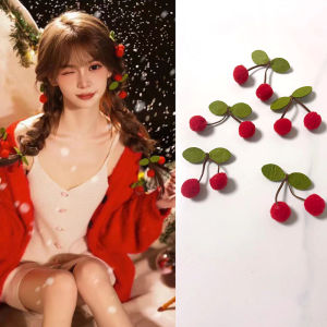 Christmas Hair Accessories: Green Leaf Red Sakura Hairpin Sweet Girl Hair Clip Photography Prop Versatile Hair Decorations