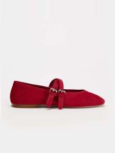 Angola Red Double Strap Ballet Style Mary Jane Flat Bottom Women's Shoes