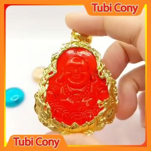 Mặt Dây Chuyền Di Lạc Đỏ Chạm Long Phụng M258-151