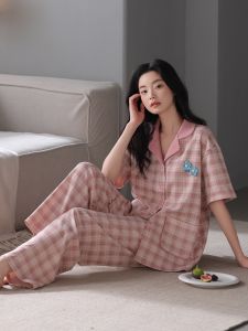 MiiOW | Pure Cotton Womens Sleepwear Short Sleeve Cardigan With Chest Pad Summer Lightweight Home Clothes Can Be Worn Outside