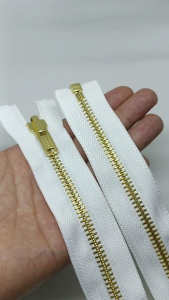 Resleting Zipper Jaket YKK Type Gigi Besi Putih - Gold 70 cm Open End Buka Lepas Bolak Balik Harga Per Biji