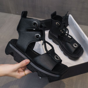 รองเท้าแตะส้นหนาสำหรับผู้หญิง ทรงสปอร์ต รองเท้าแตะชายหาด แฟชั่นฤดูร้อน รองเท้าแตะส้นเตี้ยแบบสวมหัวมน ทรงสปอร์ต