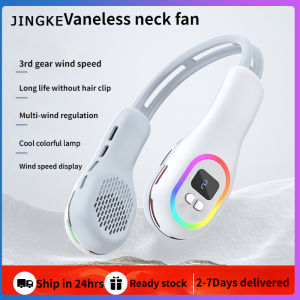 Portable Neck Fan Lazy People Carry Sports Silent mini usb Leafless LED Digital Display Fan with Colorful Atmosphere Light