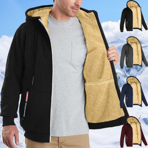 Mens Heavyweight Sherpa Fleece Lined Jackets Coats Windproof Zip Up Hoodie Winter Warm Hooded Sweatshirt Outerwear Outfits Tops