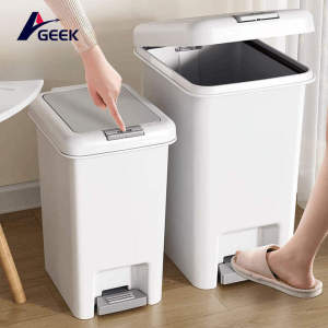 GEEK Nordic Style Multi-Purpose Bin 10/15/20L with Lid - Large Capacity Rectangular Foot Pedal Bin for Kitchen/Bathroom