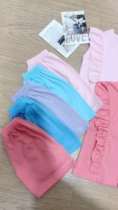 AYDA - SET IVE KANCING ANAK PEREMPUAN RUFFLE | SETELAN BAJU ANAK LENGAN BUNTUNG CELANA PENDEK 1-3 THN