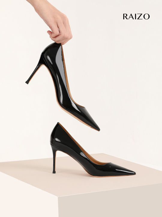 RAIZO Comfortable Classic Handmade High Heels Leather Sole Fashionable Work Commute Shoes Sharp Pointed Toe Women's Footwear