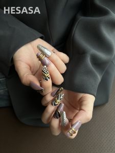 Handmade Long Pure Handmade Design Nail Art Lavender Baroque Style Wearing False Nails Extend Handsome Fashion Beauty Tools