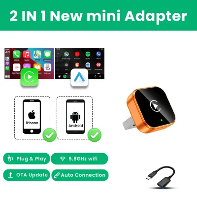 2026 2in 1 Wireless CarPlay Dongle Wireless Android Auto Adapter AI Smart Box 5Ghz WiFi Type-C/USB Plug and Play Car Accessories